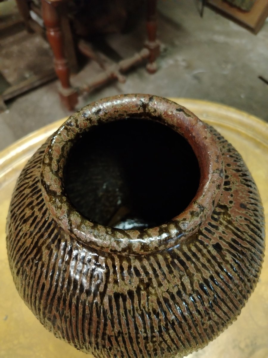 Ancienne jarre à vin en grès émaillé, Chine, XIXe siècle.-photo-2