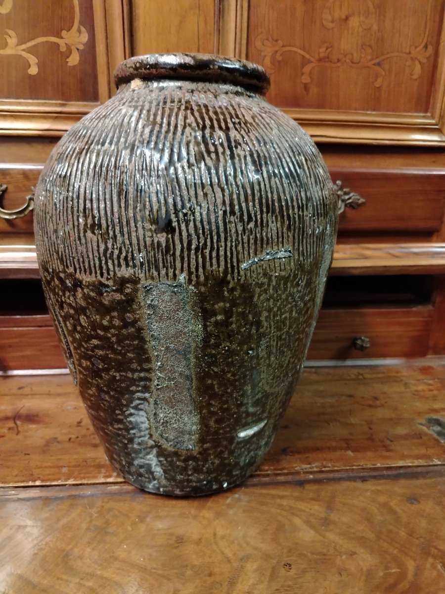 Ancienne jarre à vin en grès émaillé, Chine, XIXe siècle.-photo-4