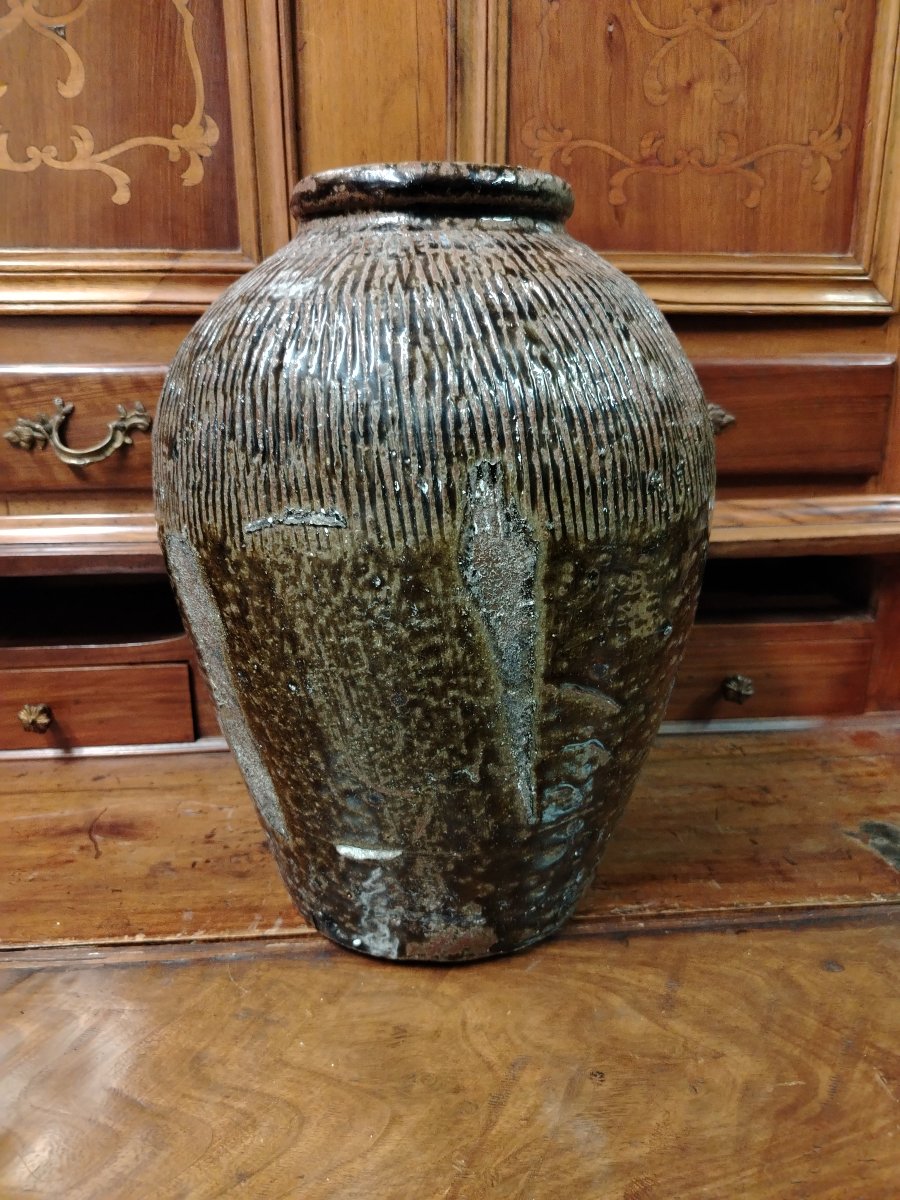 Ancienne jarre à vin en grès émaillé, Chine, XIXe siècle.-photo-5