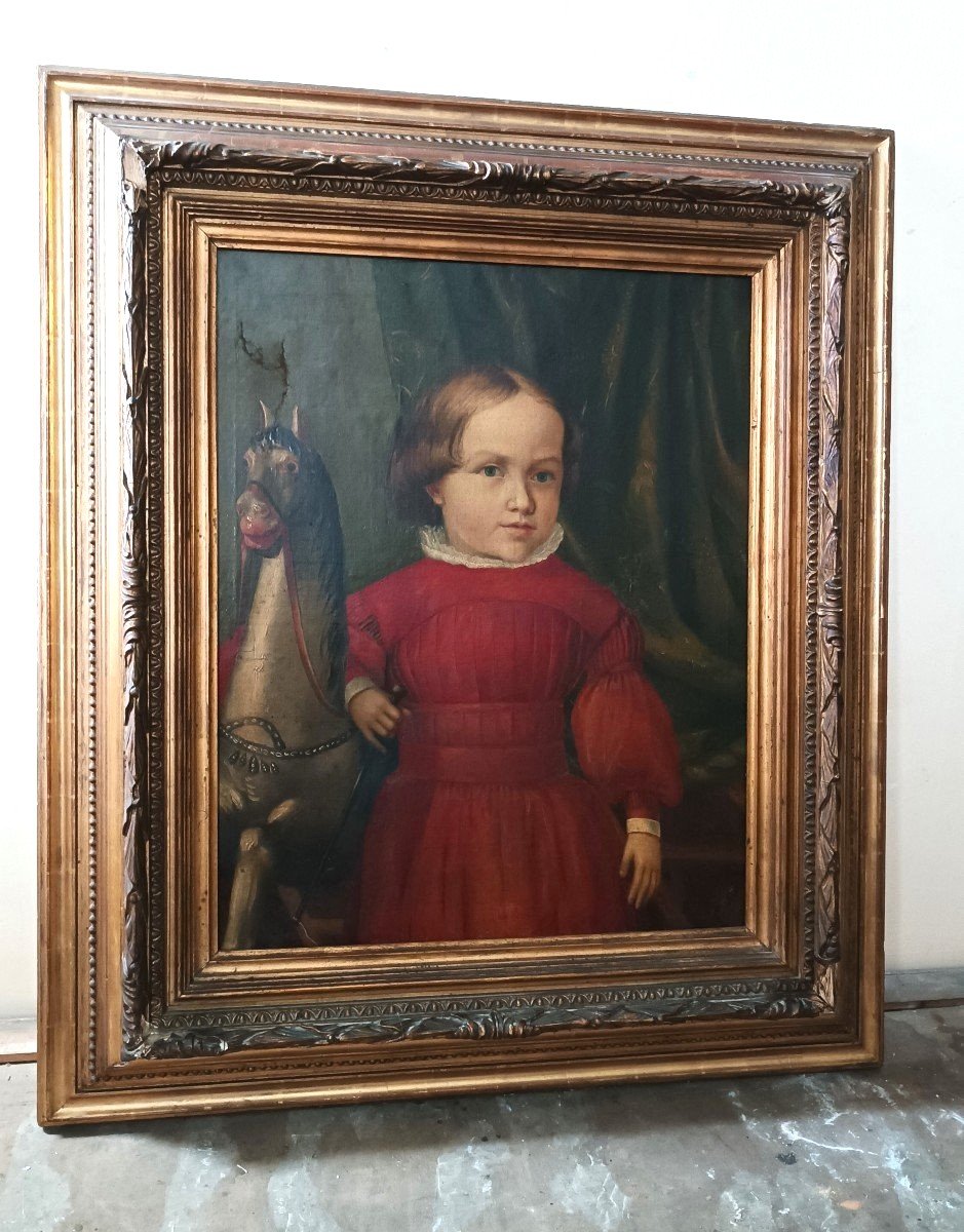 Peinture à l'huile sur toile, portrait, milieu du XIXe siècle 