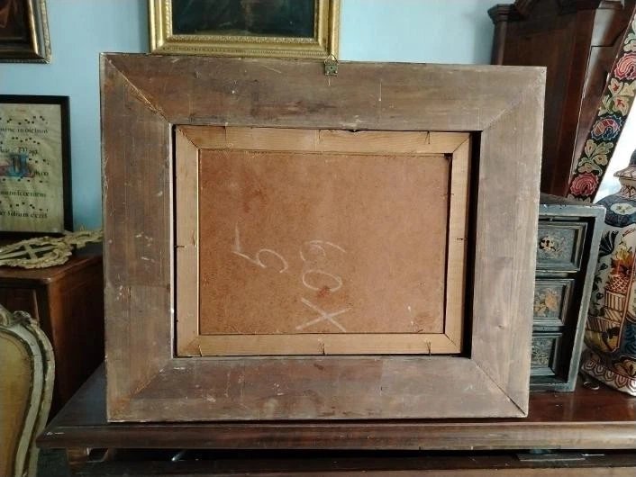 Seascape Oil Painting On Masonite From The First Half Of The 20th Century, Signed, With A Gilded Wooden Frame-photo-3