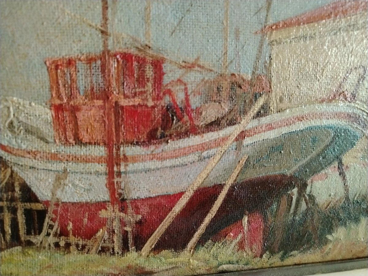 Seascape Oil Painting On Masonite From The First Half Of The 20th Century, Signed, With A Gilded Wooden Frame-photo-4