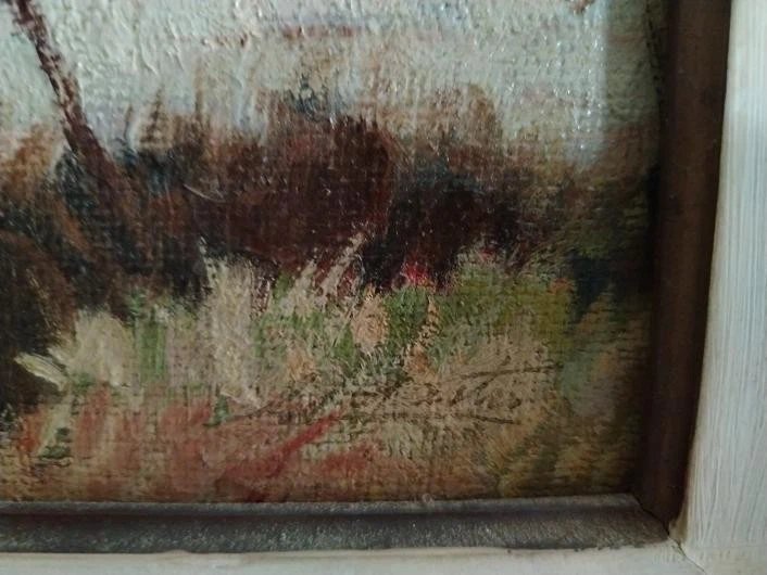 Seascape Oil Painting On Masonite From The First Half Of The 20th Century, Signed, With A Gilded Wooden Frame-photo-1