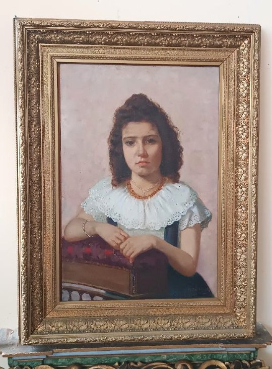 Oil On Canvas, Portrait Of A Woman, 1898—maurizio Barricelli (benevento, 1874–rome, 1931)-photo-2