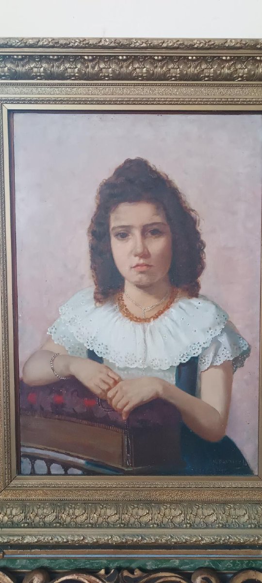 Oil On Canvas, Portrait Of A Woman, 1898—maurizio Barricelli (benevento, 1874–rome, 1931)-photo-4