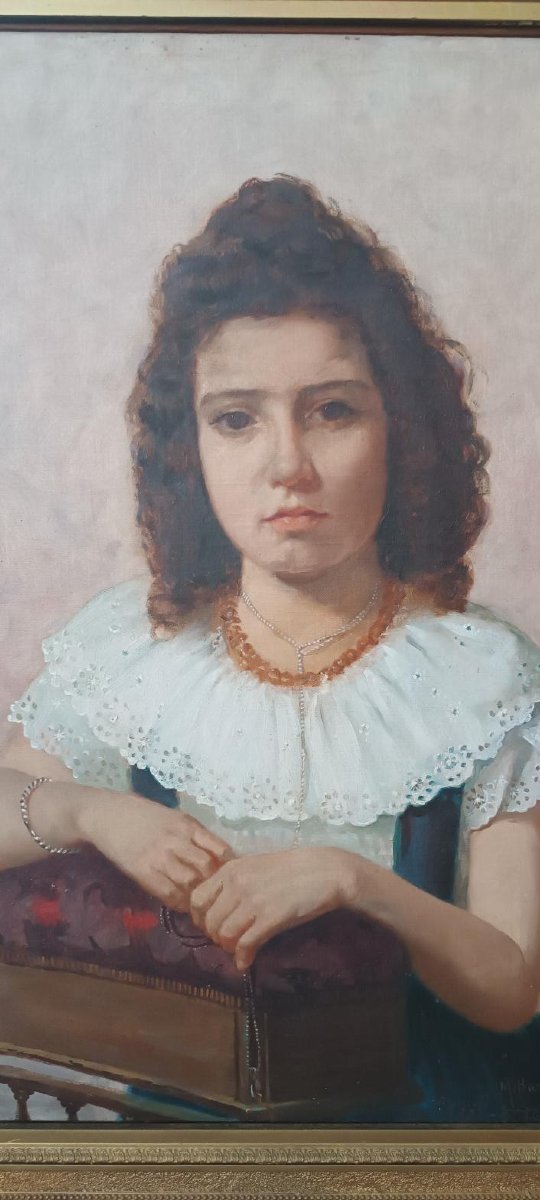 Oil On Canvas, Portrait Of A Woman, 1898—maurizio Barricelli (benevento, 1874–rome, 1931)-photo-1