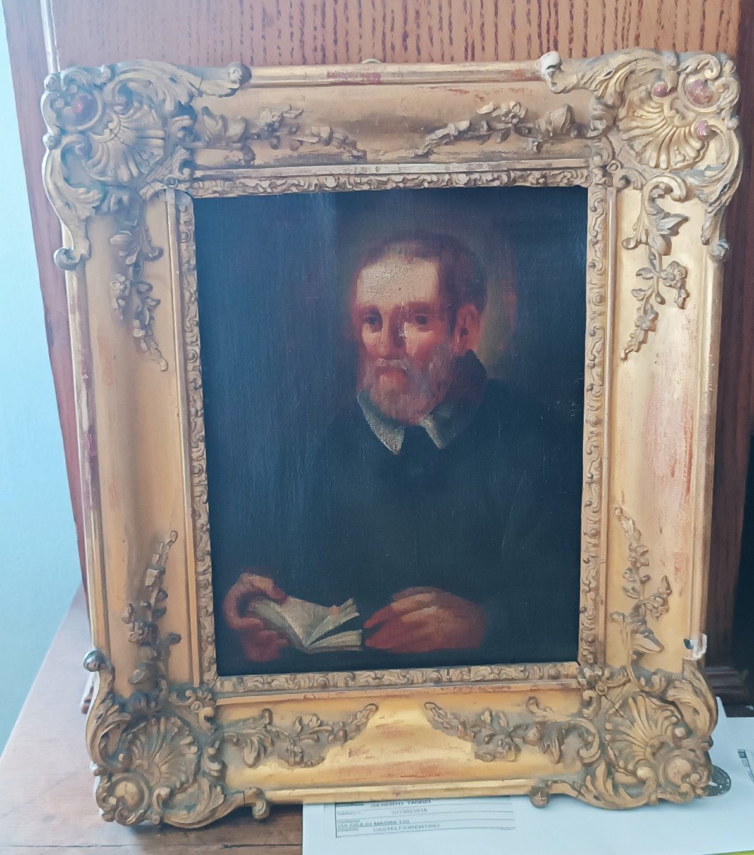 Antique Framed Painting Depicting Saint Philip Neri-photo-2