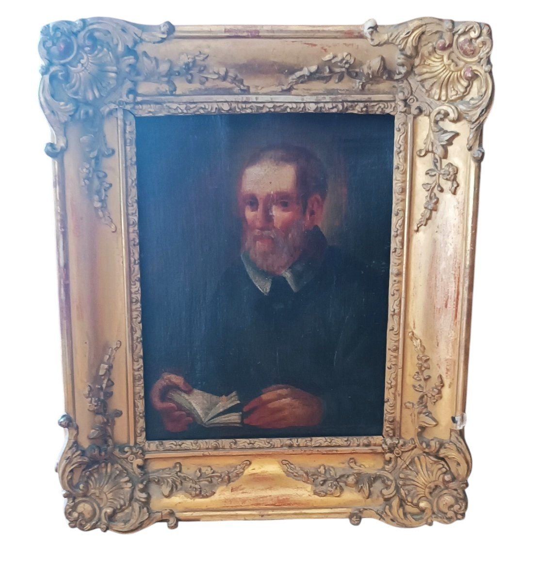 Antique Framed Painting Depicting Saint Philip Neri-photo-3
