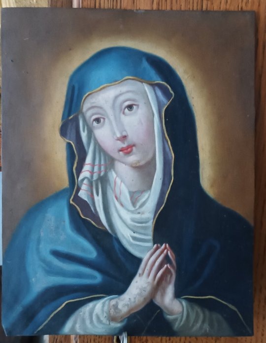 Antique Painting On Copper Depicting The Virgin Mary, 18th Century, Italian School-photo-2