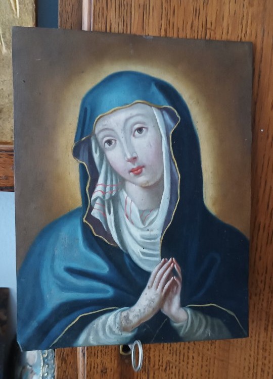Antique Painting On Copper Depicting The Virgin Mary, 18th Century, Italian School-photo-3