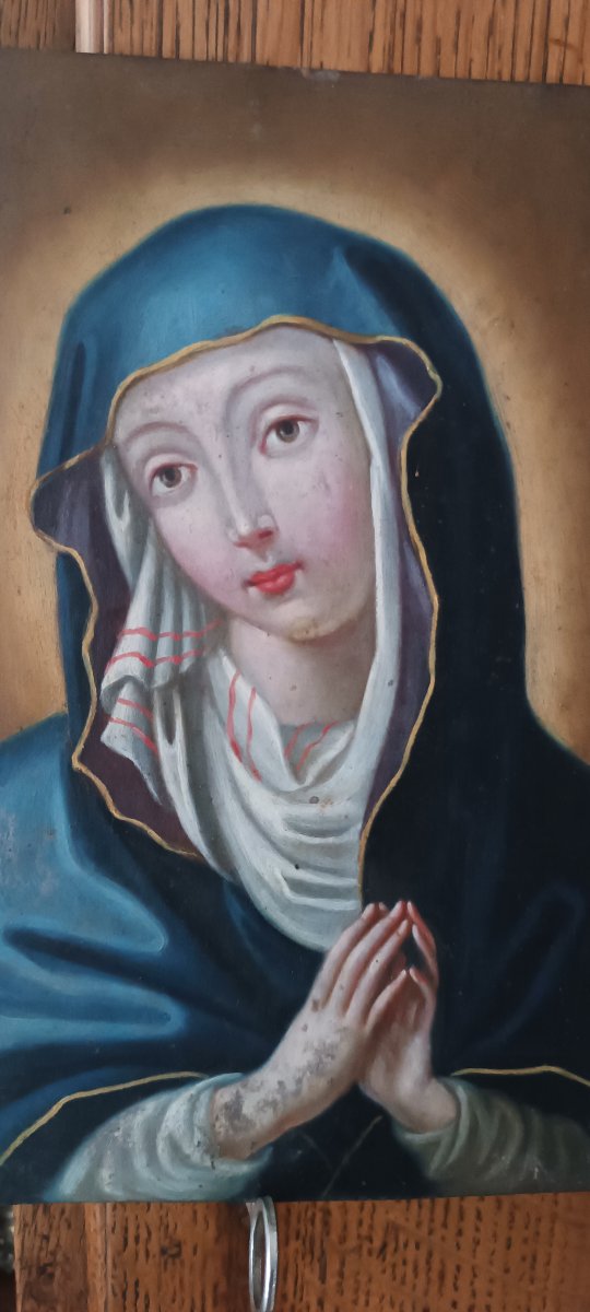Antique Painting On Copper Depicting The Virgin Mary, 18th Century, Italian School-photo-4