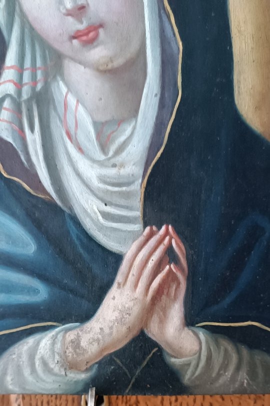 Antique Painting On Copper Depicting The Virgin Mary, 18th Century, Italian School-photo-1