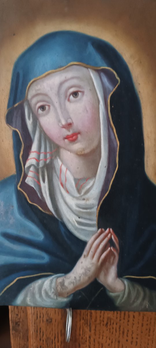 Antique Painting On Copper Depicting The Virgin Mary, 18th Century, Italian School-photo-2