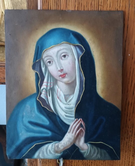 Antique Painting On Copper Depicting The Virgin Mary, 18th Century, Italian School