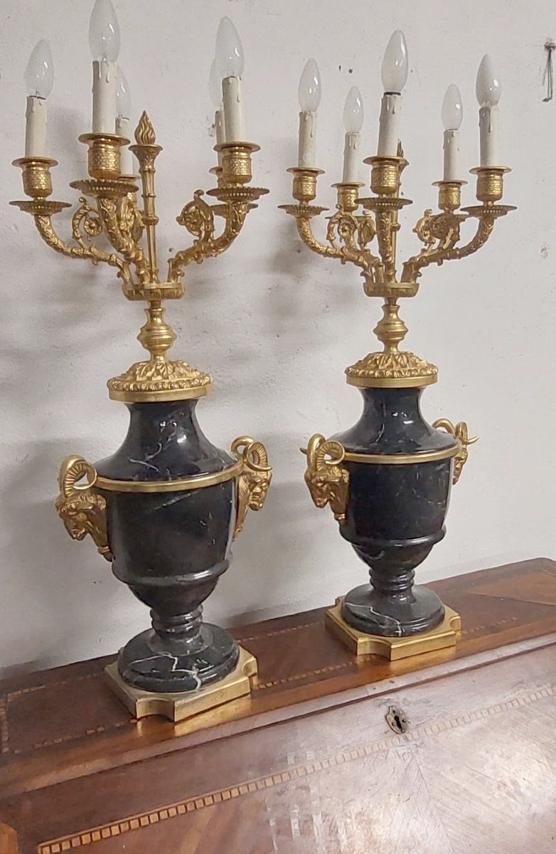 paire de grands candélabres de style Napoléon III marbre noir de Belgique et bronze doré  H.70 -photo-4