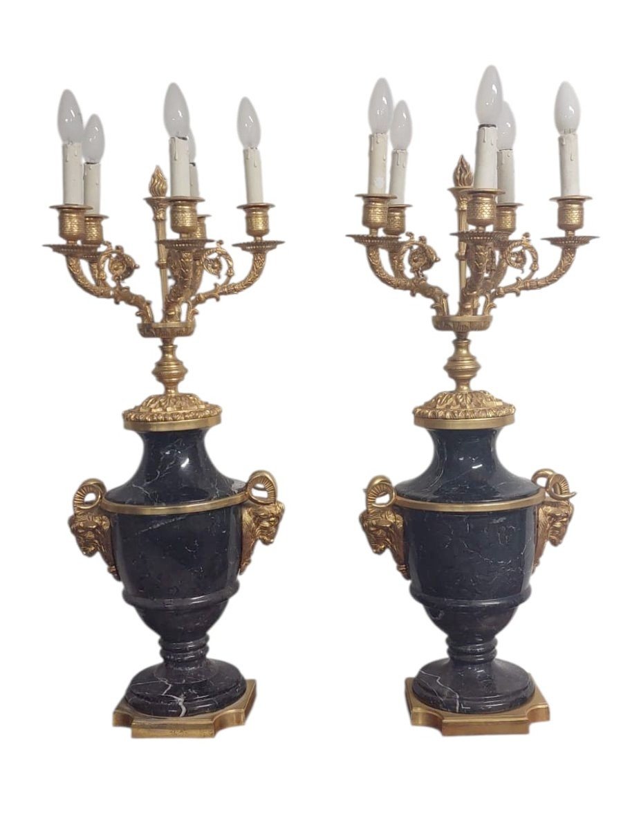 paire de grands candélabres de style Napoléon III marbre noir de Belgique et bronze doré  H.70 -photo-7