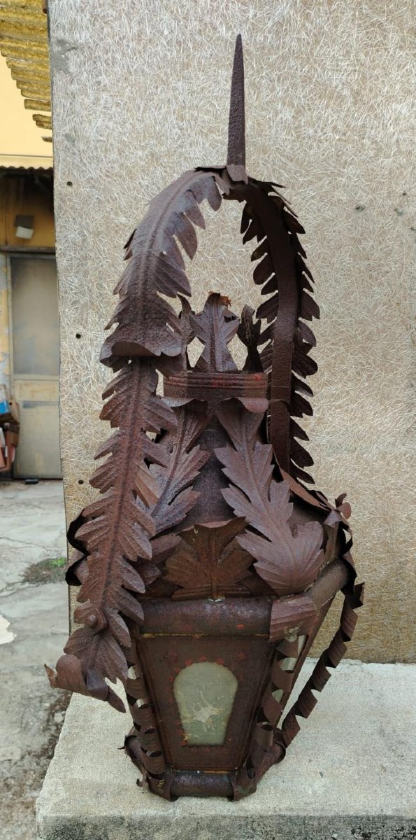 Ancienne lanterne en fer, originaire de Toscane h.72 cm-photo-3