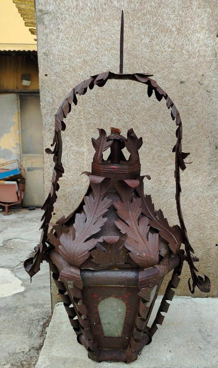 Ancienne lanterne en fer, originaire de Toscane h.72 cm-photo-4