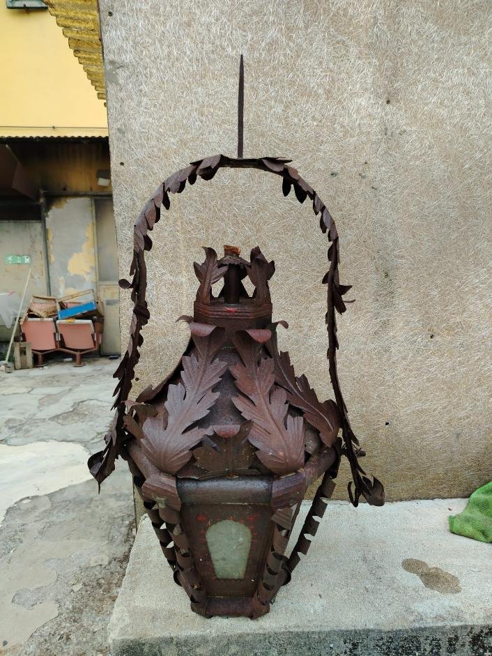 Ancienne lanterne en fer, originaire de Toscane h.72 cm-photo-5