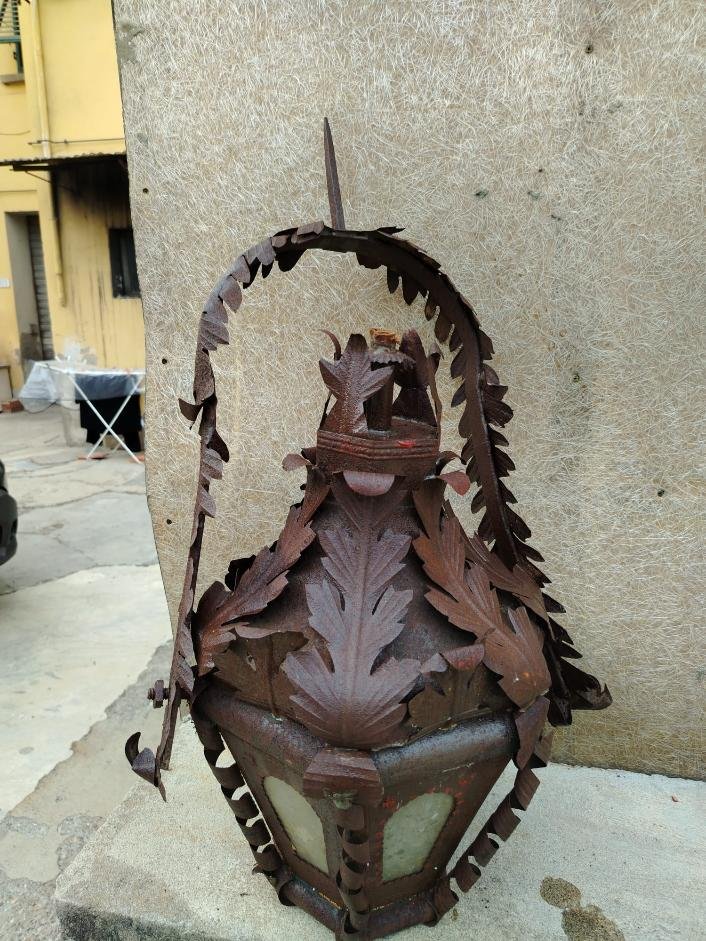 Ancienne lanterne en fer, originaire de Toscane h.72 cm-photo-7