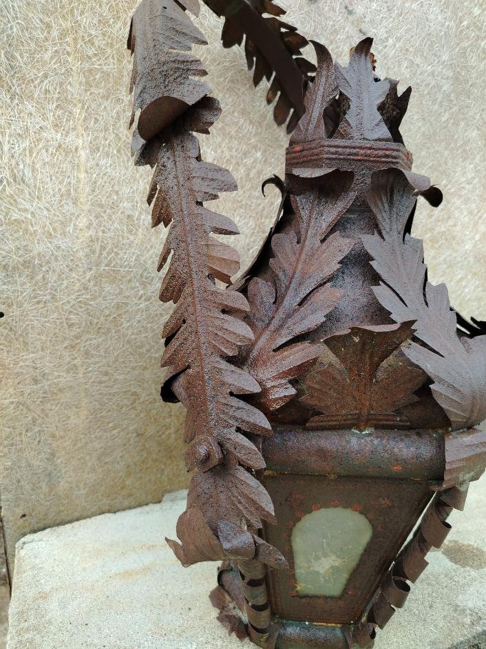 Ancienne lanterne en fer, originaire de Toscane h.72 cm-photo-8