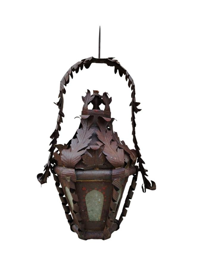 Ancienne lanterne en fer, originaire de Toscane h.72 cm