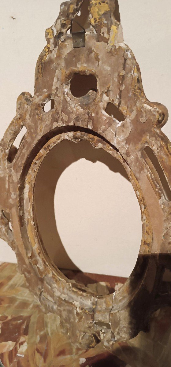 Antique Oval Gilded And Carved Louis XIV-style Frame—tuscany, 17th Century, 51x34 Cm-photo-5