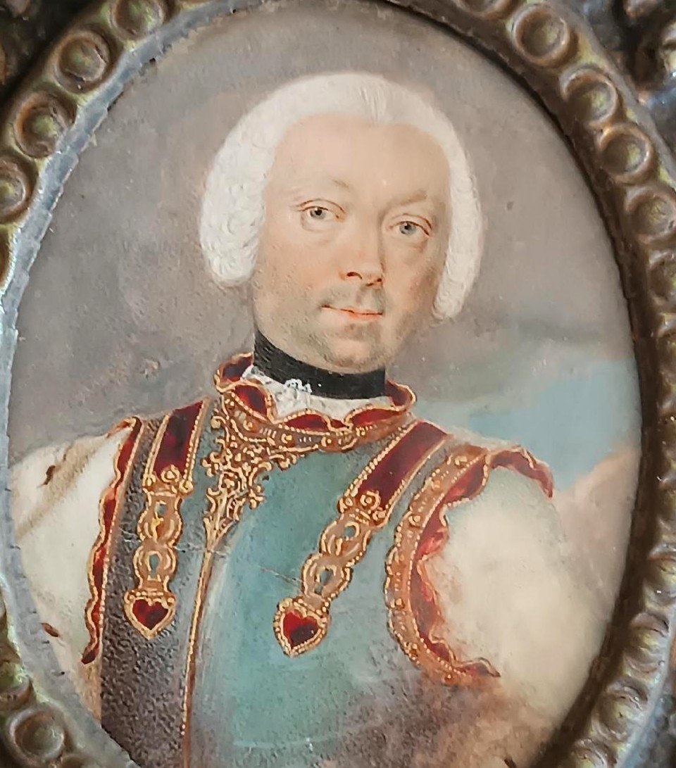 Miniature Painting On Ivory: 18th-century Italian Noble Portrait—silver Frame-photo-2