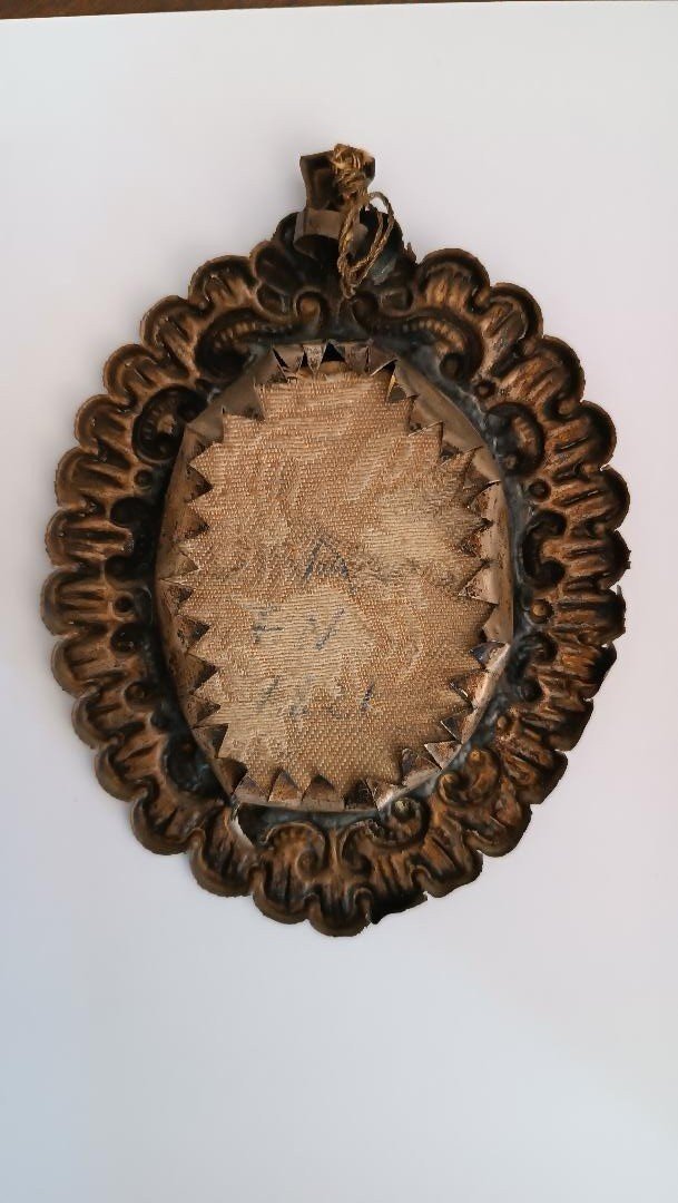 Miniature Painting On Ivory: 18th-century Italian Noble Portrait—silver Frame-photo-3