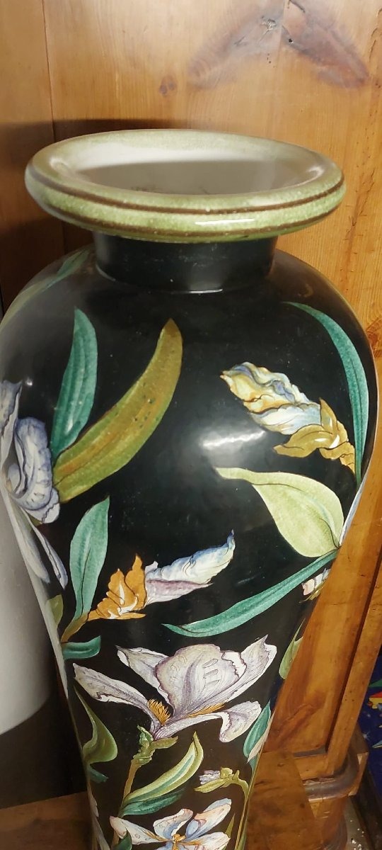 Monumental 100-cm Vase Made Of Painted Art Nouveau Ceramic-photo-5