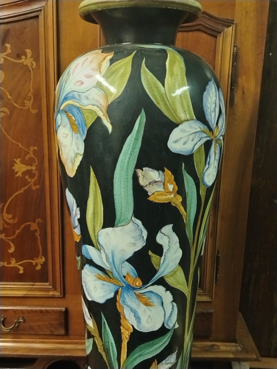 Monumental 100-cm Vase Made Of Painted Art Nouveau Ceramic-photo-7
