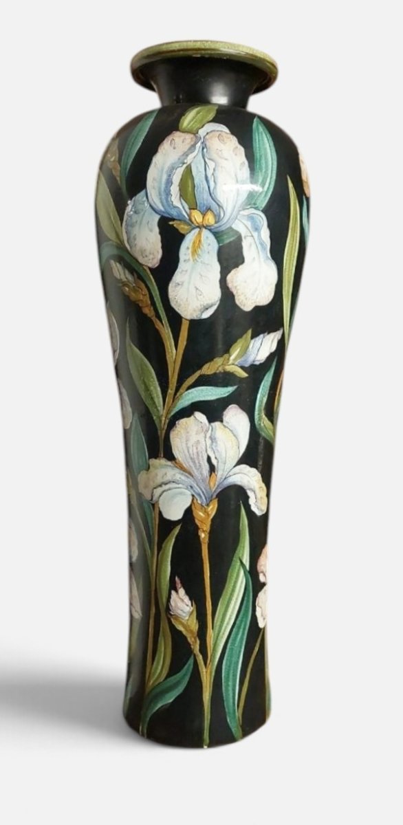 Monumental 100-cm Vase Made Of Painted Art Nouveau Ceramic