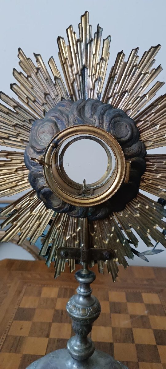 Antique Monstrance Made Of Silver-plated Metal With A Silver Section; H. 53 Cm-photo-6