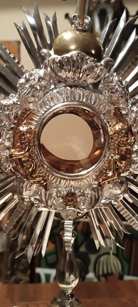 Large Silver-plated Brass Monstrance Dated 1867 -photo-2