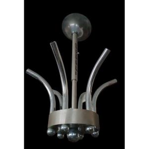 Gaetano Sciolari 6-light Chrome Chandelier, 70s Design