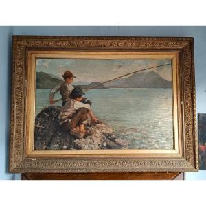 Large Oil On Canvas - Fishermen - Alfonso Muzii (castellamare Adriatico 1856-pescara 1946)