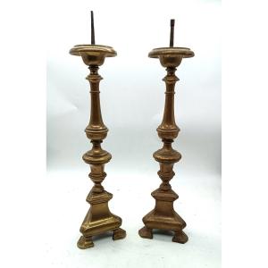 Large Antique Pair Of Bronze Candlesticks From The Second Half Of The 18th Century