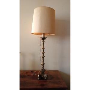 Grande Lampe Bougeoir Antique En Bronze