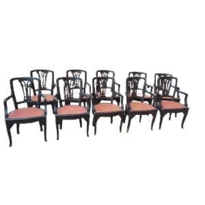 Rare Group Of Ten Italian Armchairs From The 19th Century