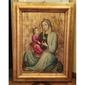 Gold Background Painted On Tuscan School Panel - Mary With Child