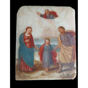 Ancient Painting On Alabaster 18th Century Italy Holy Family