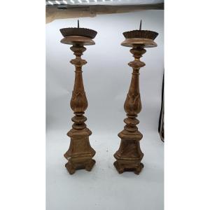 Pair Of Antique Gilded Wood Candlesticks
