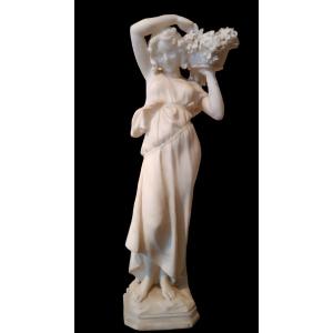 Super - Sculpture En Albâtre Fleuriste Figure Féminine Femme Fin 19e ​​début Années 1900 Italie
