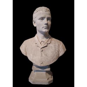Grand Buste En Plâtre d'Un Portrait Masculin, Signé 1886-