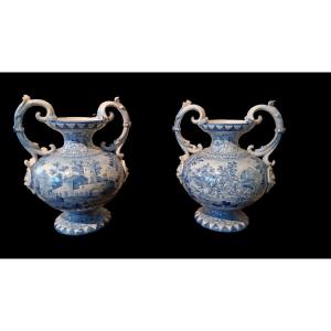 Exceptional Pair Of Majolica Vases - Savona 18th Century