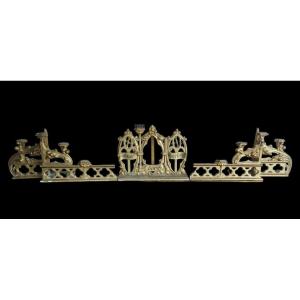 Triptych Neo-gothic Altar Gilded Wood Candlesticks