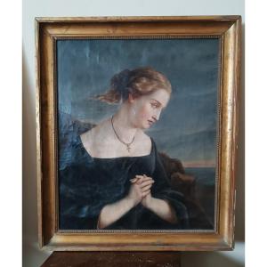 Antique 19th Century Female Portrait Painting