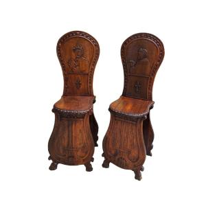 Pair Of Ornamental Chairs Florence End Of 19th Century Carved Wood