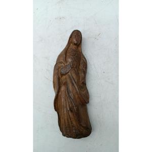 Ancienne Petite Sculpture En Bois Art Populaire Madone 18ème Siècle