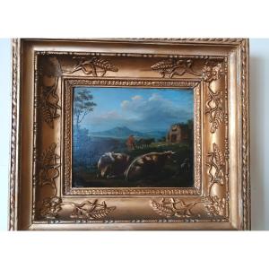Painting On Panel Of Bucolic Landscape
